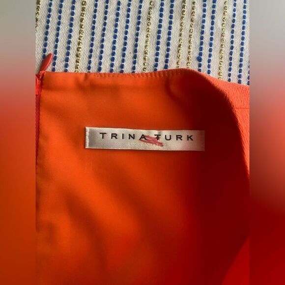 Trina Turk womens Mini Dress Orange 3/4 Balloon Sleeve Embroidered V Neck Small - Picture 4 of 13